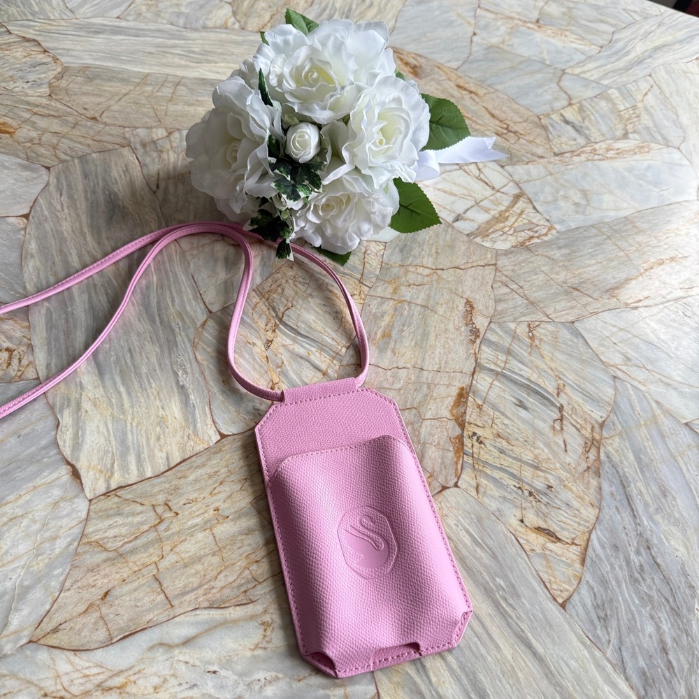 Swarovski Pink Leather Swan Logo Phone Pouch Card Holder Crossbody Bag